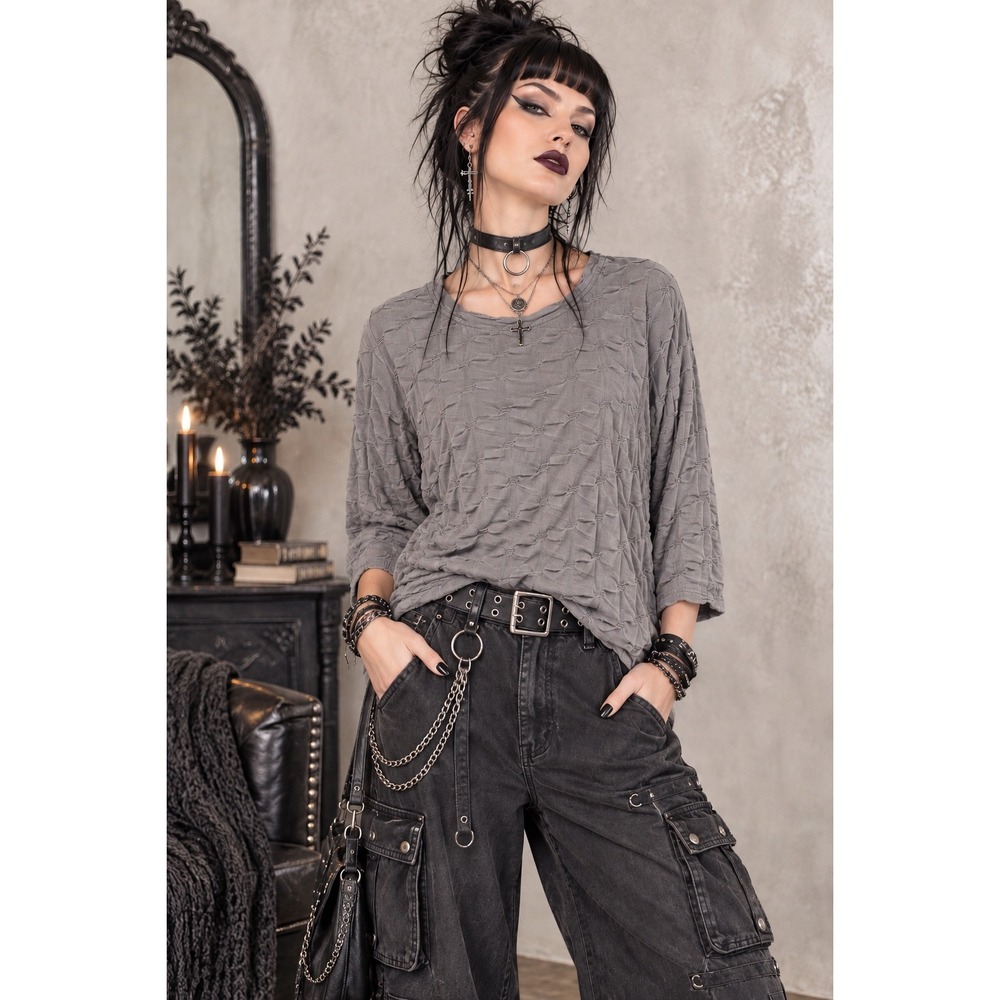 Komil Large Gray Textured Cotton Tunic Swing Top